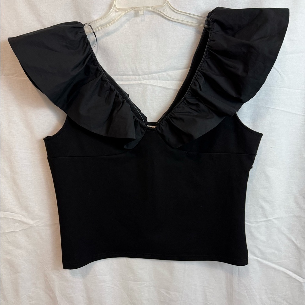 Anthropologie Black Ruffle Sleeve Tank Top